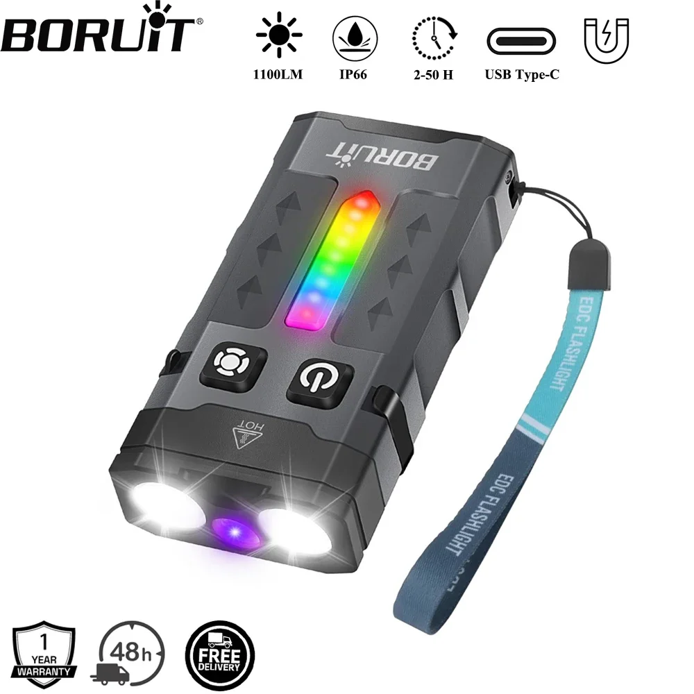 Keychain Flashlight - BORUiT EV20 1100LM EDC UV المفاتيح